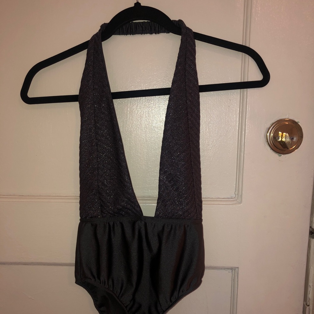 Deep V Gray Glitter Bodysuit